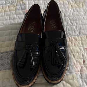 Franco Sarto Glossy Black Tassel Loafers